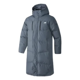 Basic Letter Print Hooded Woven Long Down Jacket “Teal”