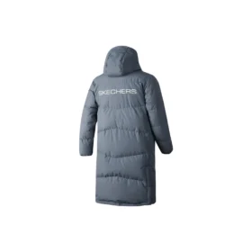 Basic Letter Print Hooded Woven Long Down Jacket “Teal”