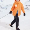 BASIC Letter Printed Woven Medium-Length Down Jacket “Orange White”
