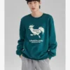 Casual Graphic Crew Sweater “Green White”