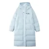Casual Hooded Long Woven Down Jacket “Blue”