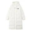 Casual Hooded Long Woven Down Jacket “White”