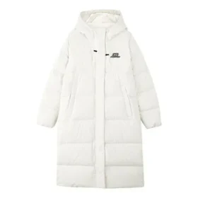 Casual Hooded Long Woven Down Jacket “White”