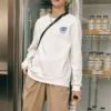 Casual Letter Printed Crew Knit Pullover Sweatshirt “White”