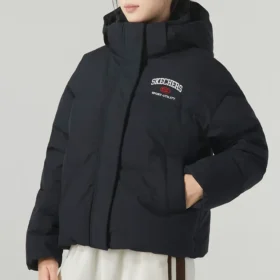 Casual Letter Printed Down Jacket “Black”