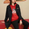CNY Series Casual Long Jacket “Black Red”