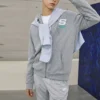 Colorful Casual Series Letter Zip-up Hooded Jacket “Grey White”