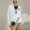 Colorful Casual Series Letter Zip-up Hooded Jacket “White Red”
