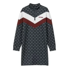 Contrast Panel Sporty Patchwork Dress “Black White Pink”