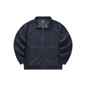 Full Print Embossed Zip-up Collar Jacket “Black White”