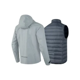 Hooded Woven 3-In-1 Down Jacket “Grey Black”