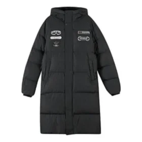 Letter Graphic Long Down Jacket “White Black”