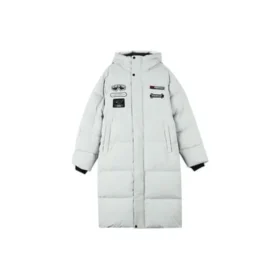Letter Graphic Long Down Jacket “White Black”