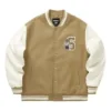Letter Printed Baseball Jacket “Tan White Black”