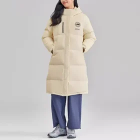 Letter Printed Long Down Jacket “Beige”