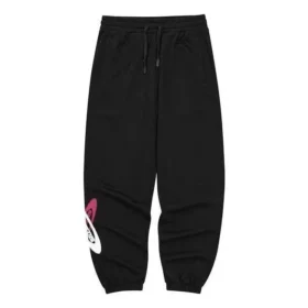 Letter Printed Mid-Waist Loose Knit Sports Pants “Black White”