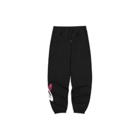 Letter Printed Mid-Waist Loose Knit Sports Pants “Black White”