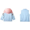 Letter Printed Zip Hooded Sports Suit “Blue Pink”