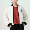 Logo Print Pattern Zip Reversible Jacket “White Black”