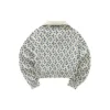 Logo Printed Short Stand-up Collar Zip-up Jacket “Beige Blue White”