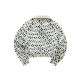 Logo Printed Short Stand-up Collar Zip-up Jacket “Beige Blue White”