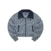 Logo Printed Short Stand-up Collar Zip-up Jacket “Beige Blue White”
