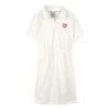 Logo Printed Waist-Defining Short Sleeve Dress “White Black Blue”