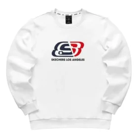 Logo Round Neck Fleece Pullover Sweatshirt “White Red Blue”
