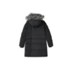 Long Waist-Drawstring Furry Hooded Down Jacket “Black White”