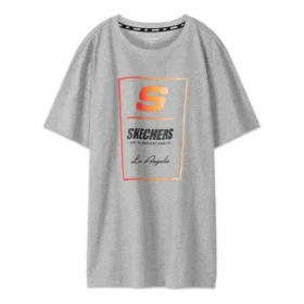 Men”s Skechers Contrasting Colors LOGO Printing Knit Short Sleeve Gray