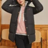 Mid-Length Warm Hooded Down Jacket “Black Pink”