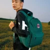 Retro Student Zipper Fabric Backpack “Green”