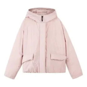 Solid Color Concealed Zip Elastic Cuff Hooded Down Jacket “Pink White”