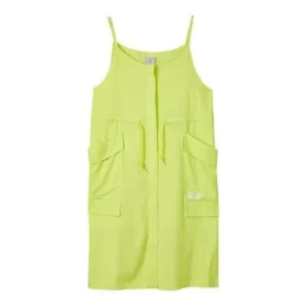 Solid Color Drawstring Waist Design Loose Sleeveless Dress “Green”