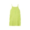 Solid Color Drawstring Waist Design Loose Sleeveless Dress “Green”
