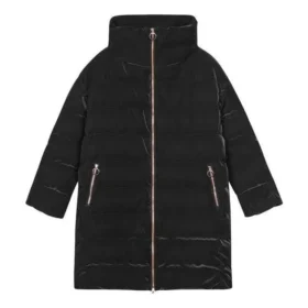 Solid Color Stand-up Collar Zip-up Quilted Jacket “Black”