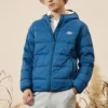 Solid Logo Printed Short Hooded Down Jacket “Blue Teal Green”