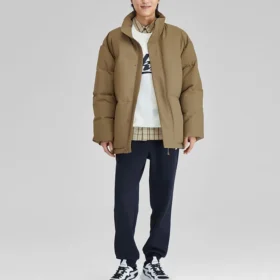 Sport Lifestyle Series Letter Printed Zip-up Down Jacket “Tan”