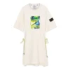Stroll Series Logo Graphic Drawstring Waist Short Sleeve Dress “White Green”