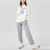 Waist Fleece Tapered Sports Pants “Black Grey”