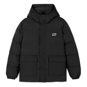 Woven Hooded Casual Sports Down Jacket “Black White Green”